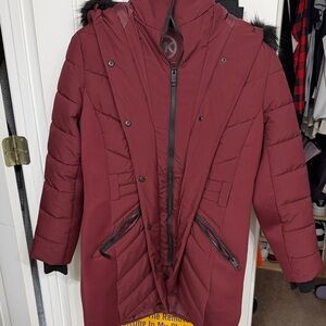 Michael Kors Maroon Hooded Puffer Jacket